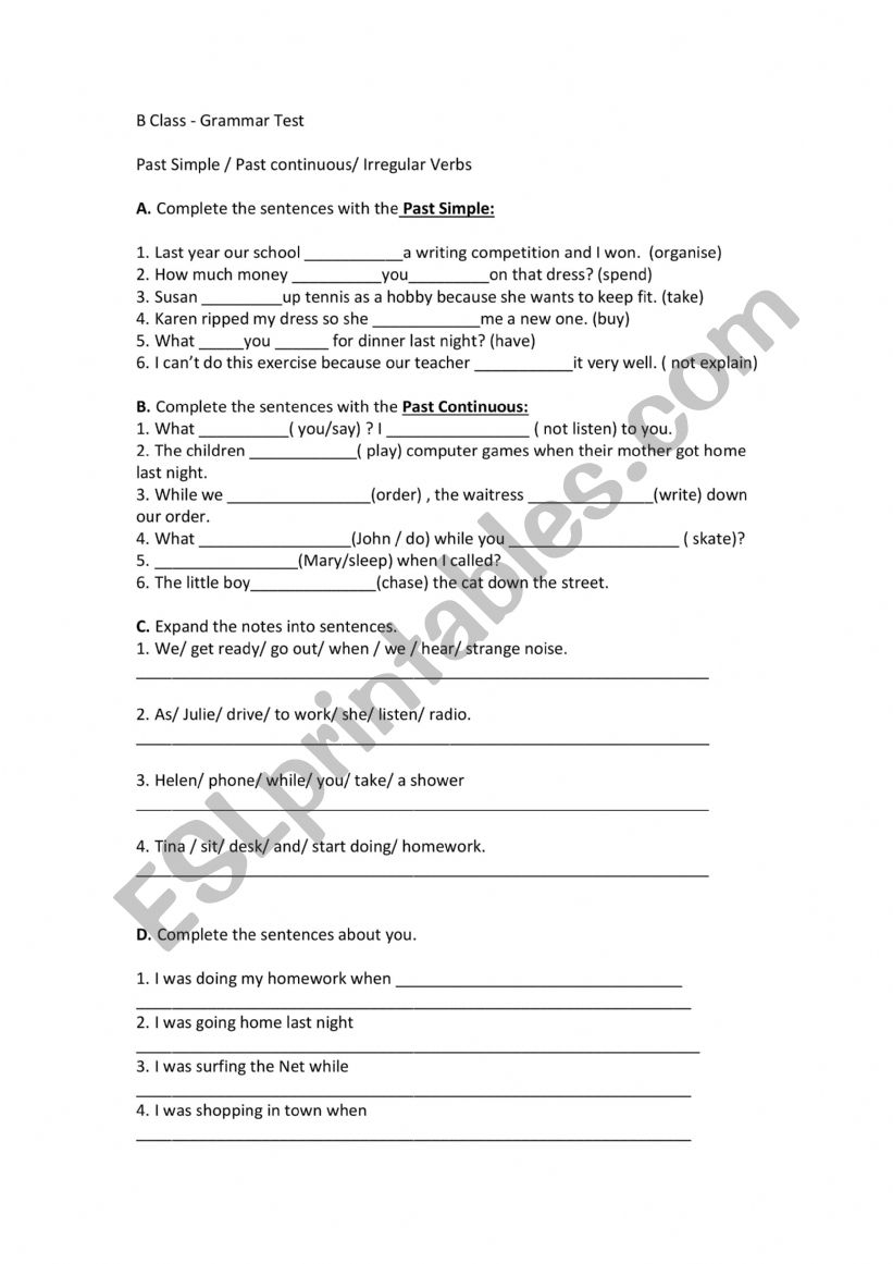 past simple-past continuous worksheet