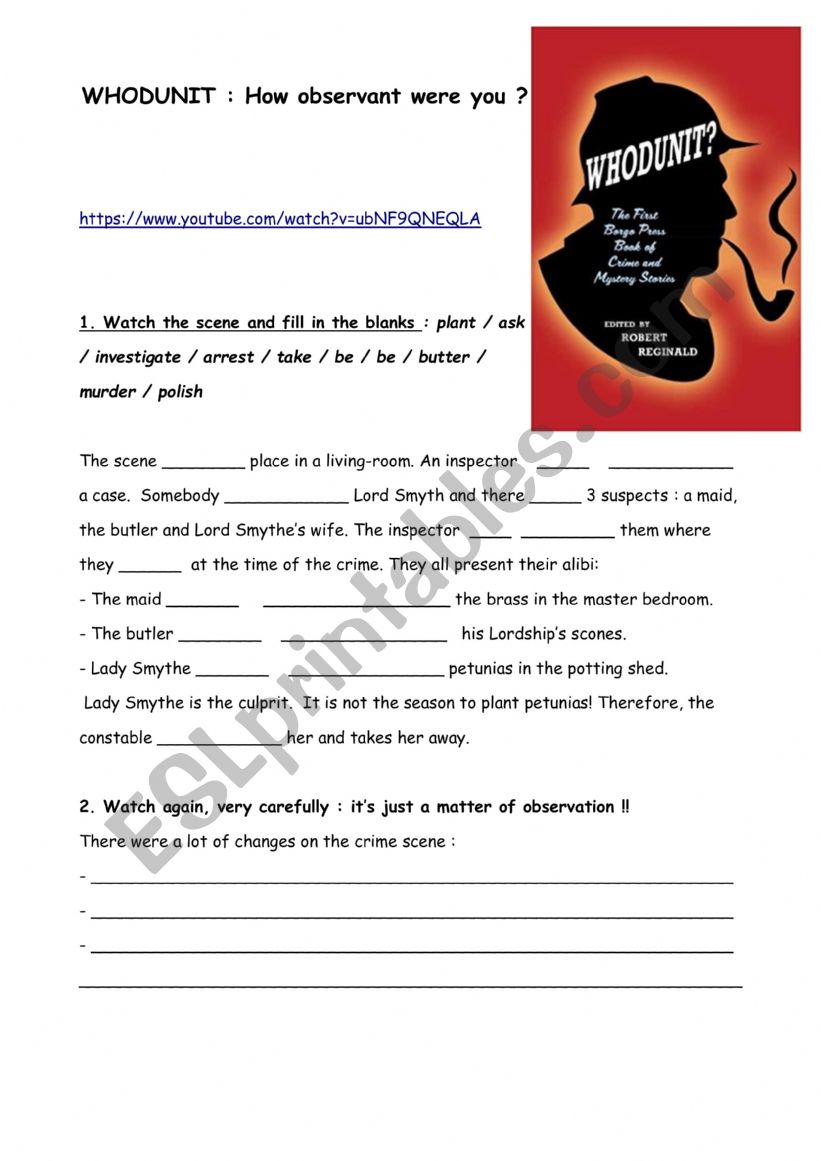 Whodunit worksheet