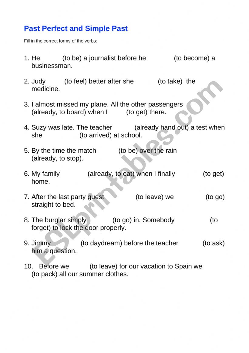 Past Perfect and Past Simple worksheet