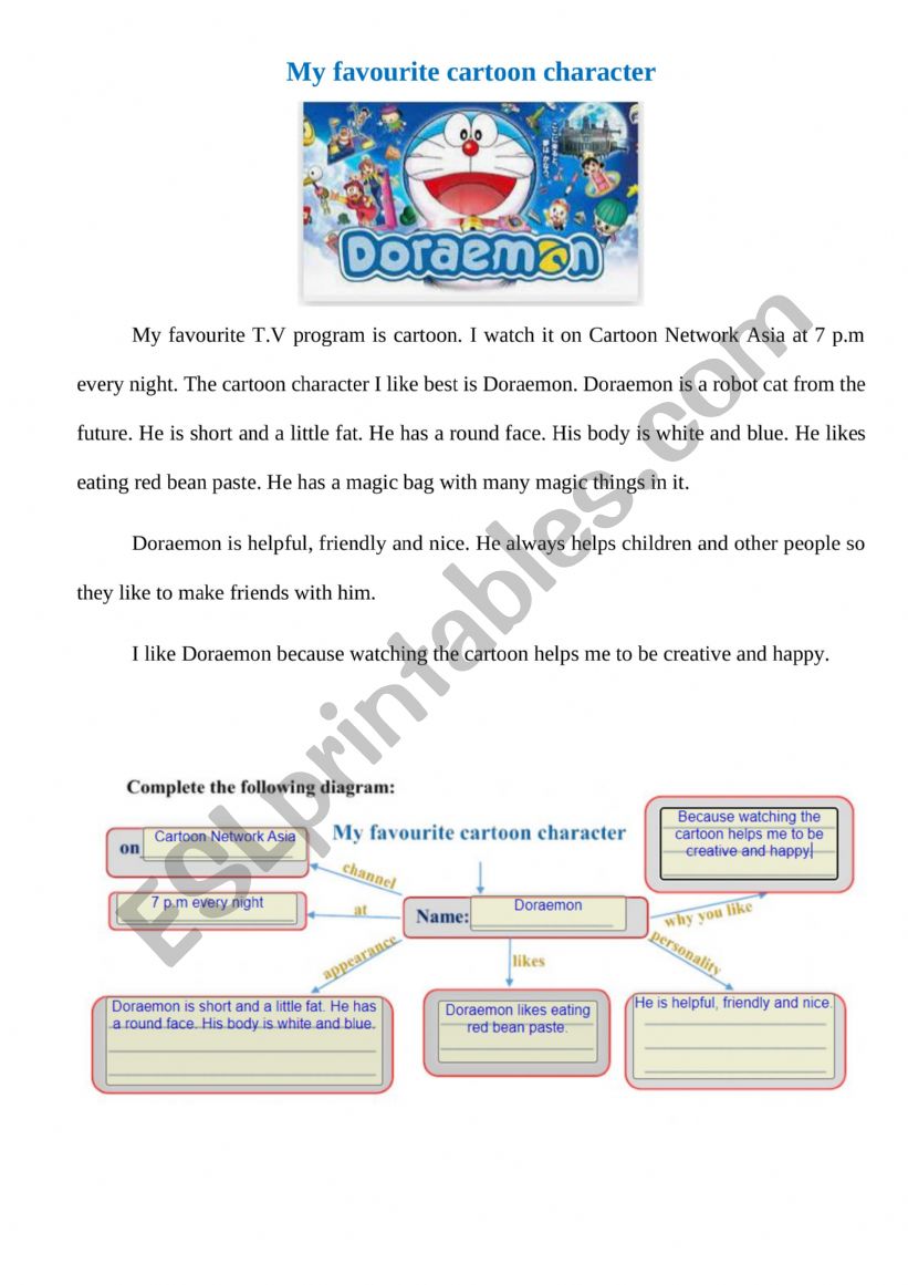 My favourite cartoon character - ESL worksheet by hoangthu1981