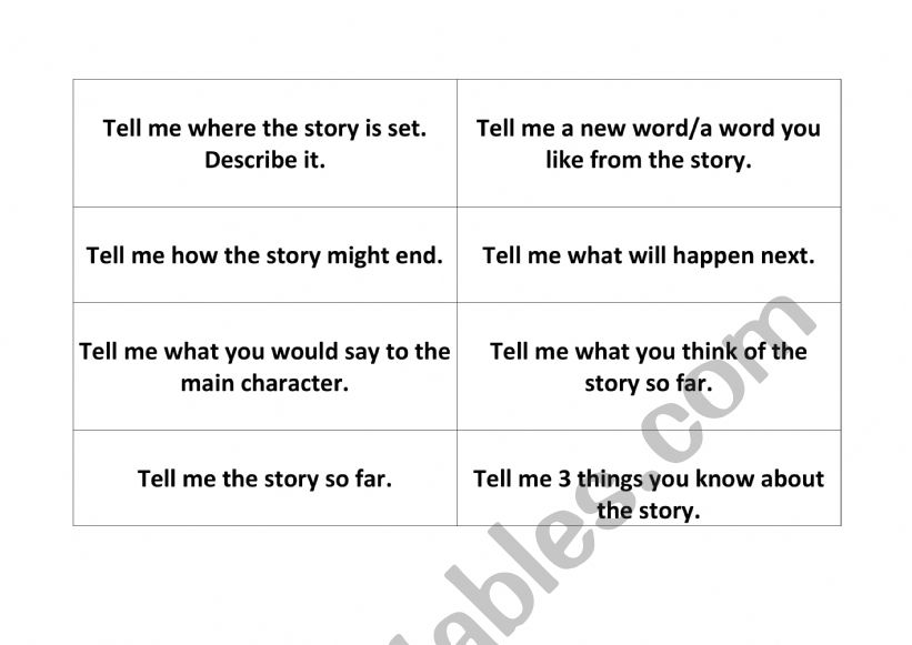 Tell me Cards worksheet