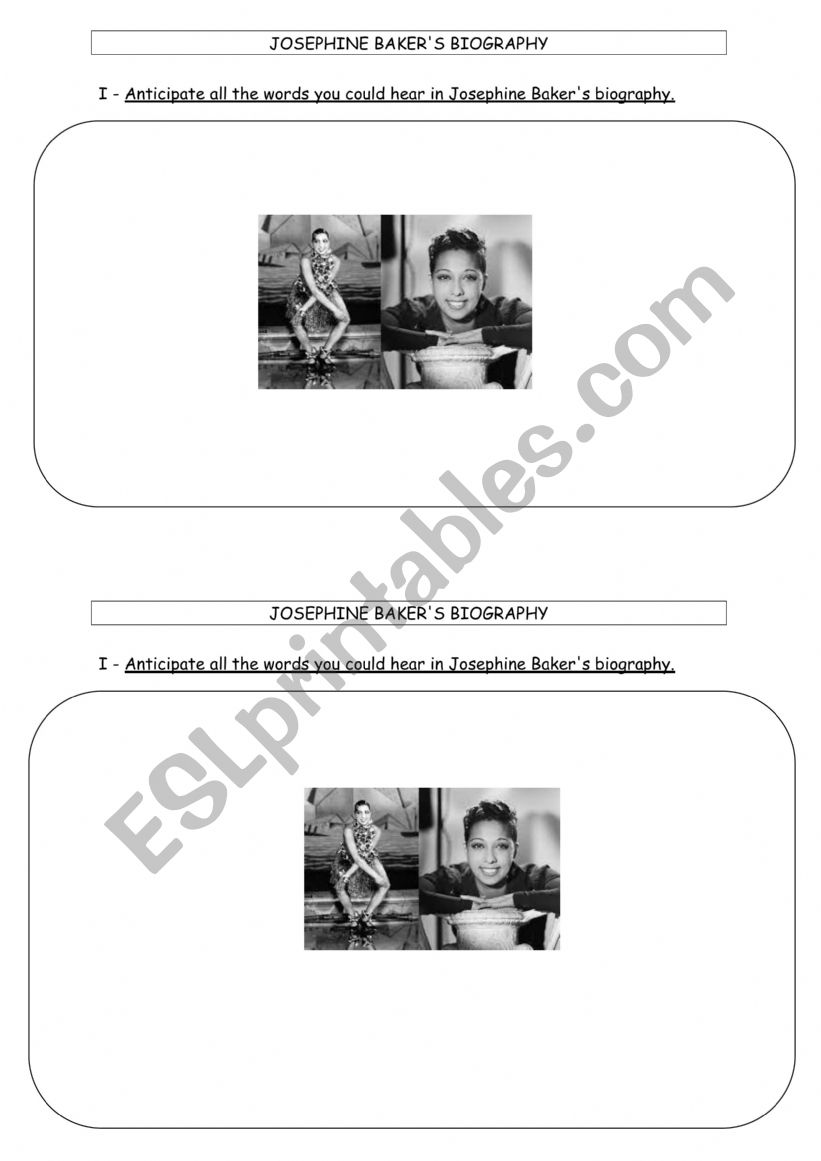 JOSEPHINE BAKER�S BIOGRAPHY worksheet