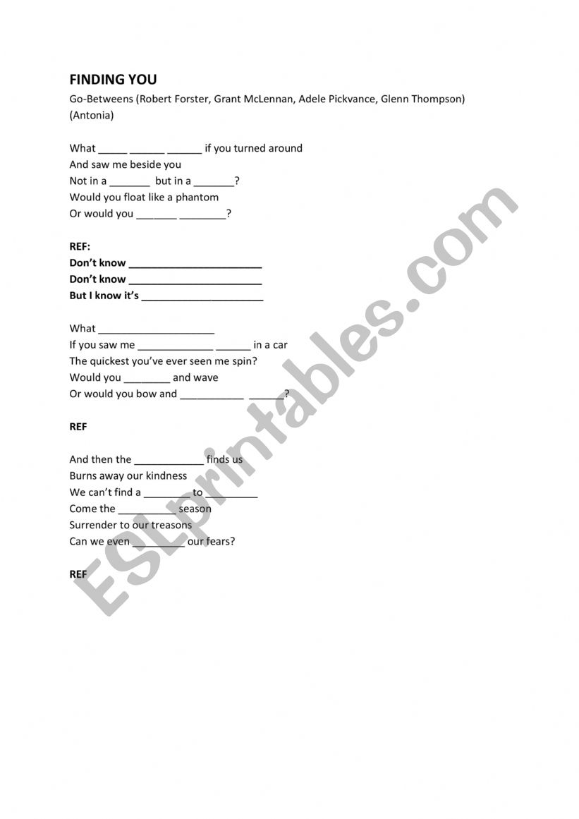 song Finding You worksheet