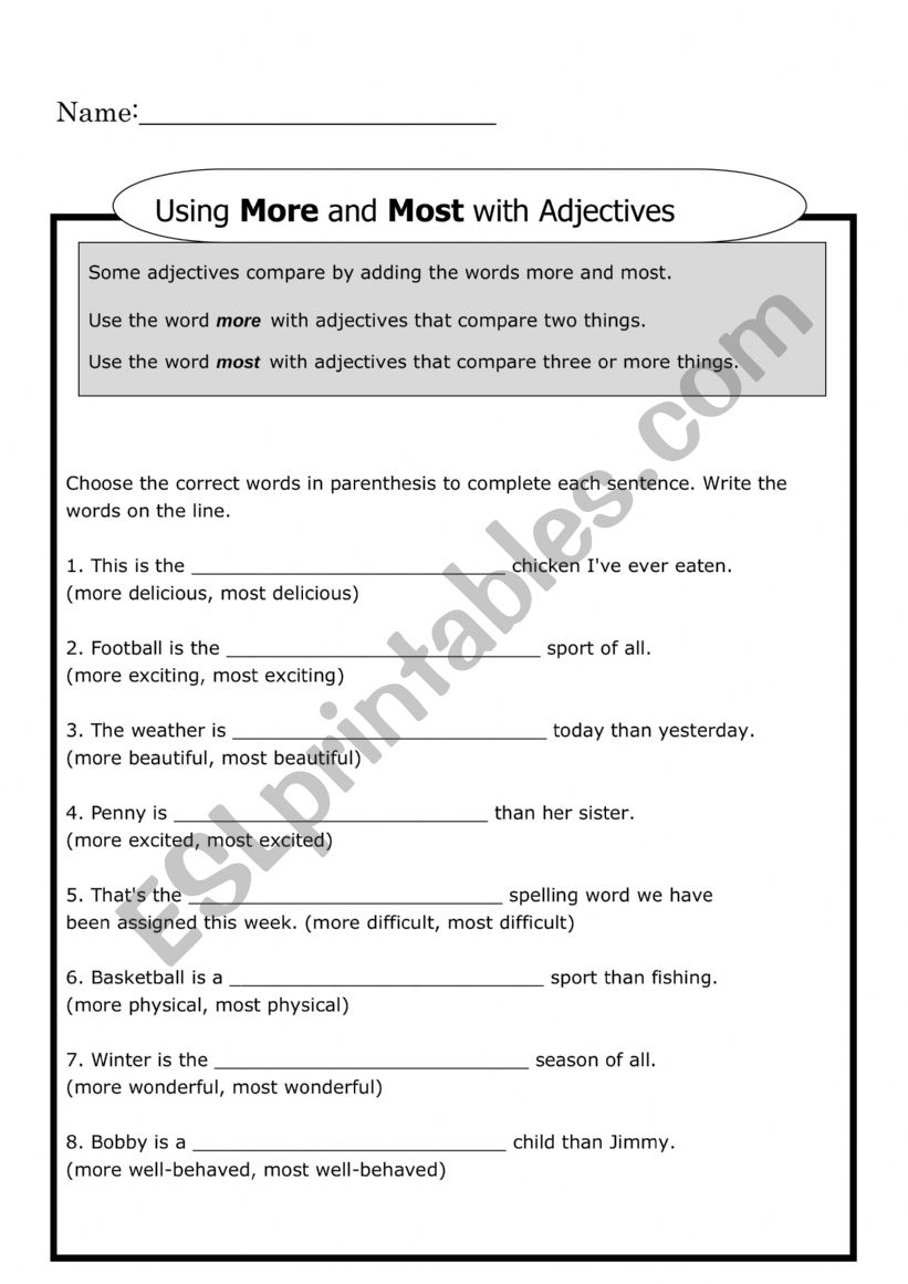 more and most worksheet