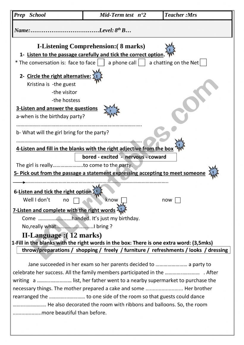 mid- term test n2 8h form worksheet