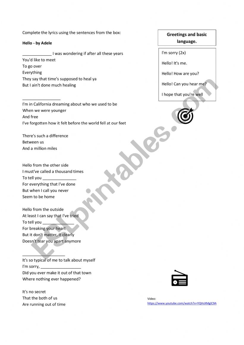 Greetings and basic language - Song by Adele