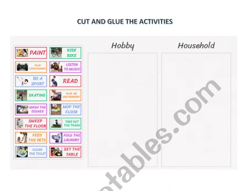 HOUSEHOLD OR HOBBY worksheet