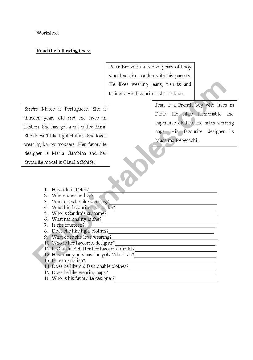 worksheet - topic- clothes worksheet