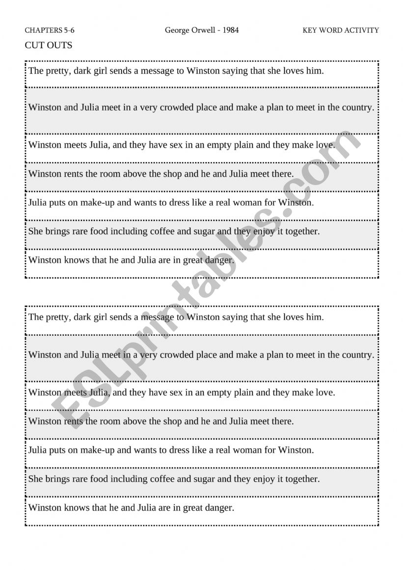 1984 - Events ordering, speaking and writing activity - Chapters 5-6