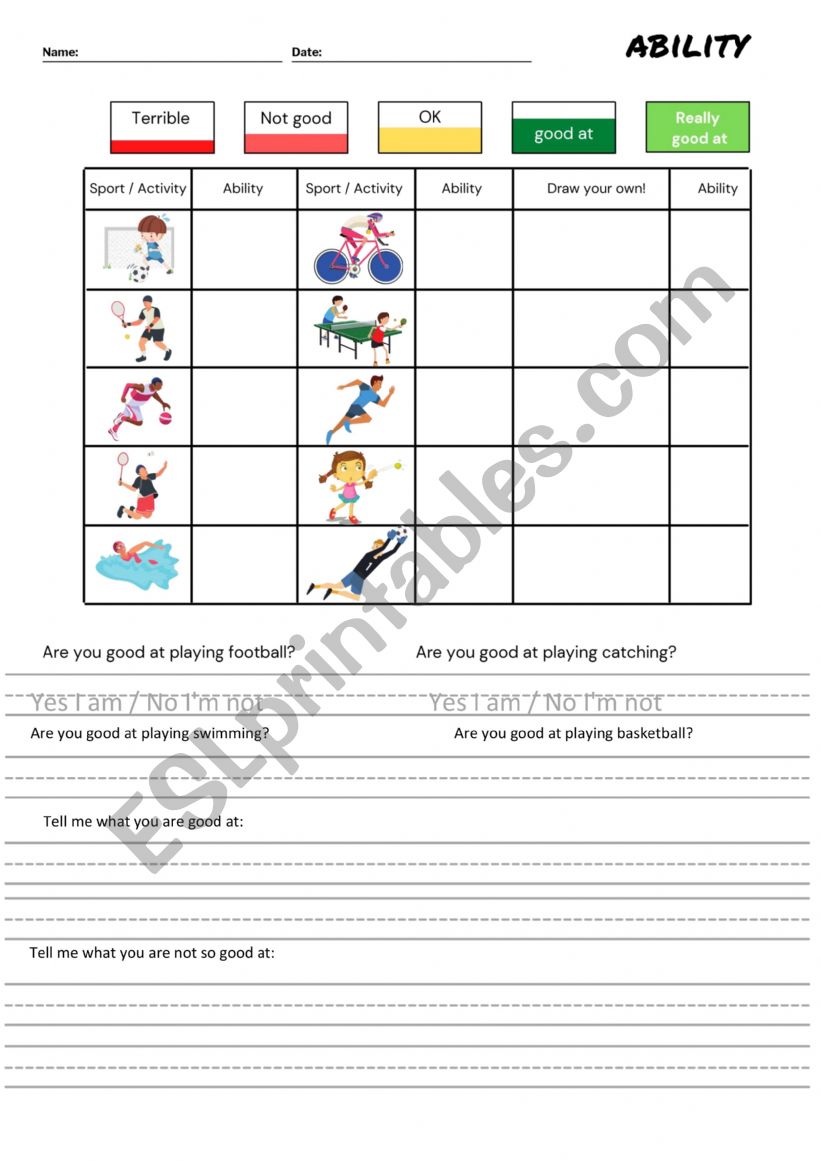 Sports and degrees of ability worksheet