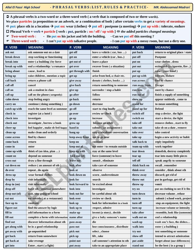 Phrasal Verbs worksheet