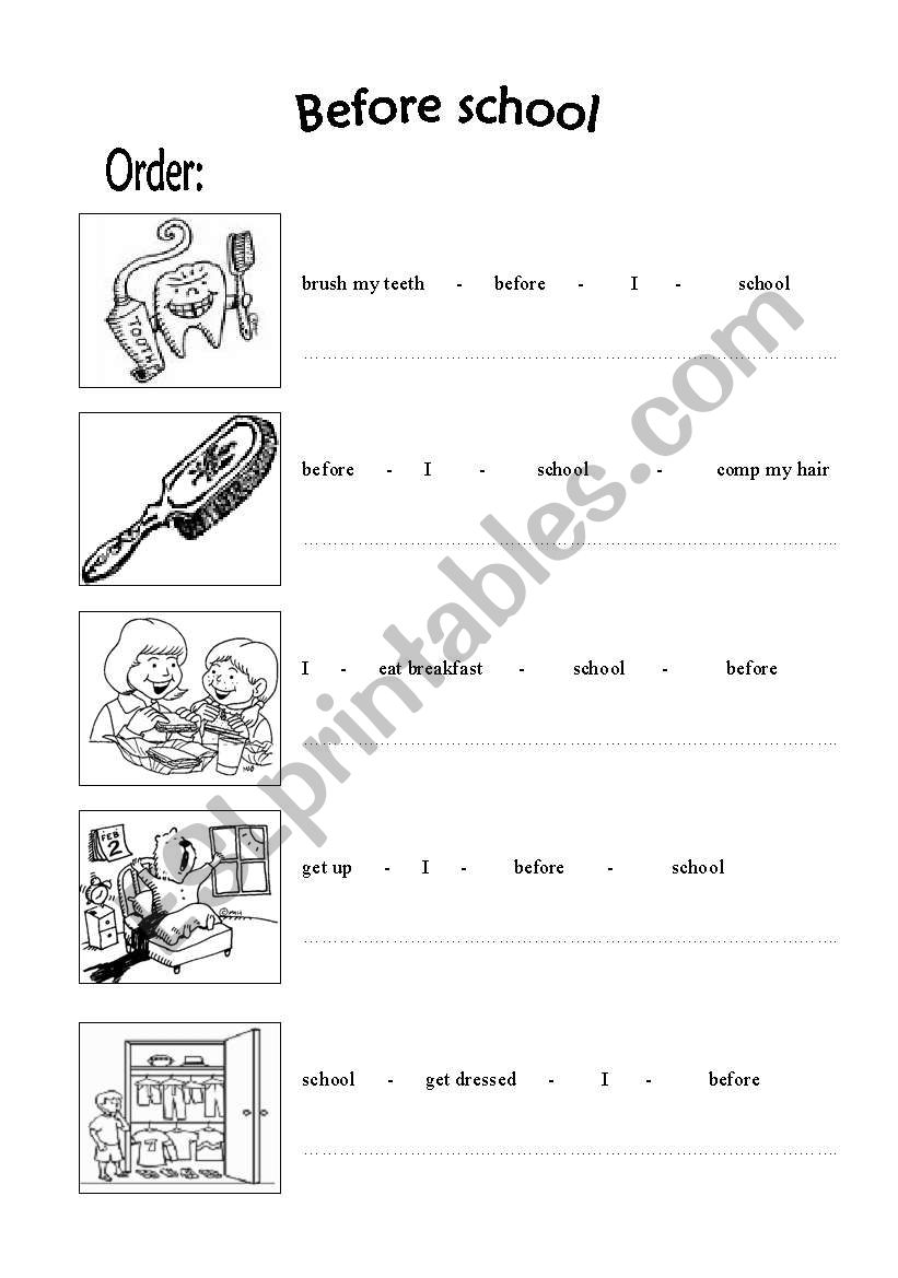 Before and After worksheet