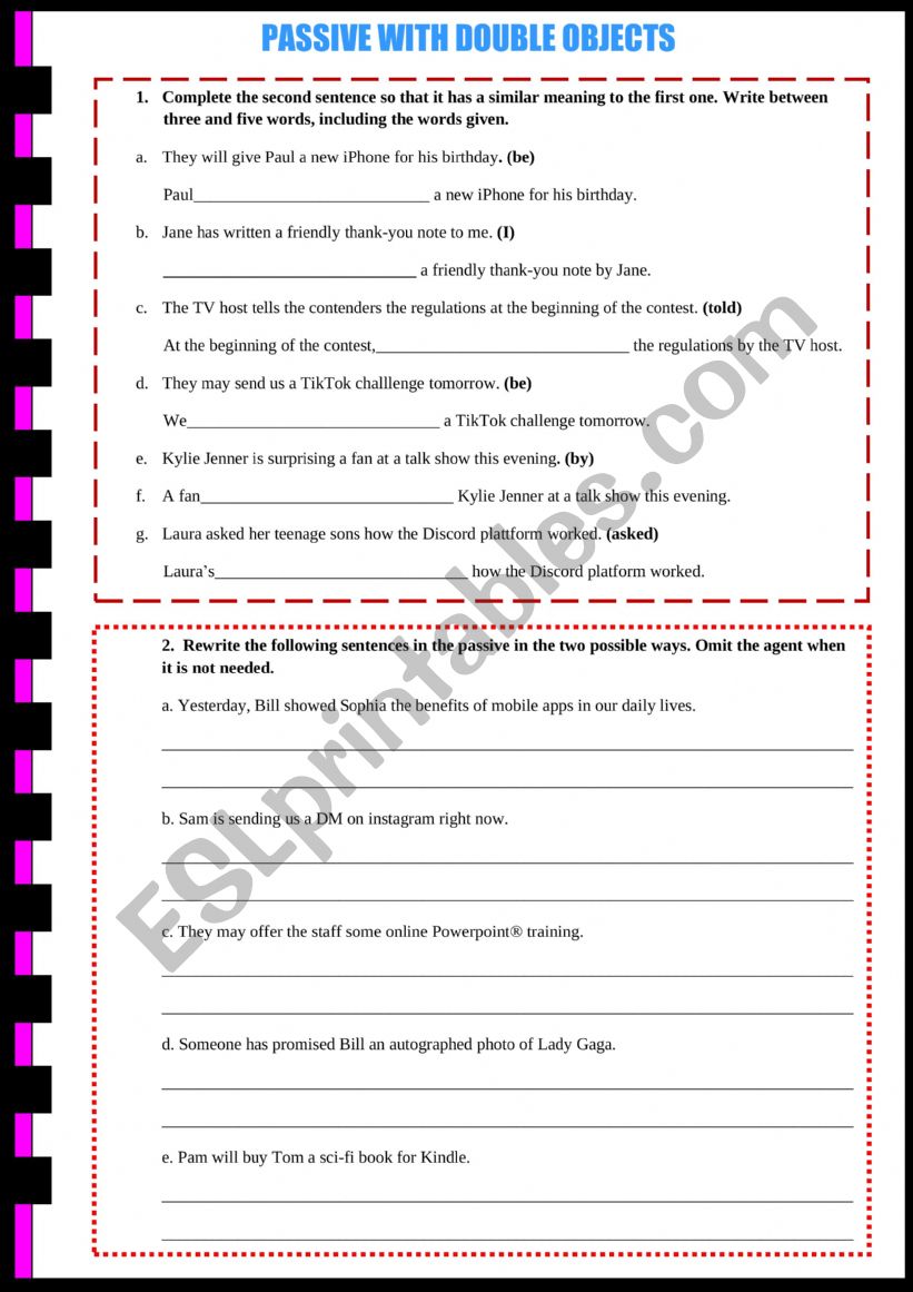 Passive with double objects worksheet