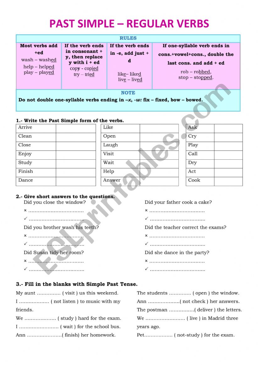 Past simple regular verbs with key