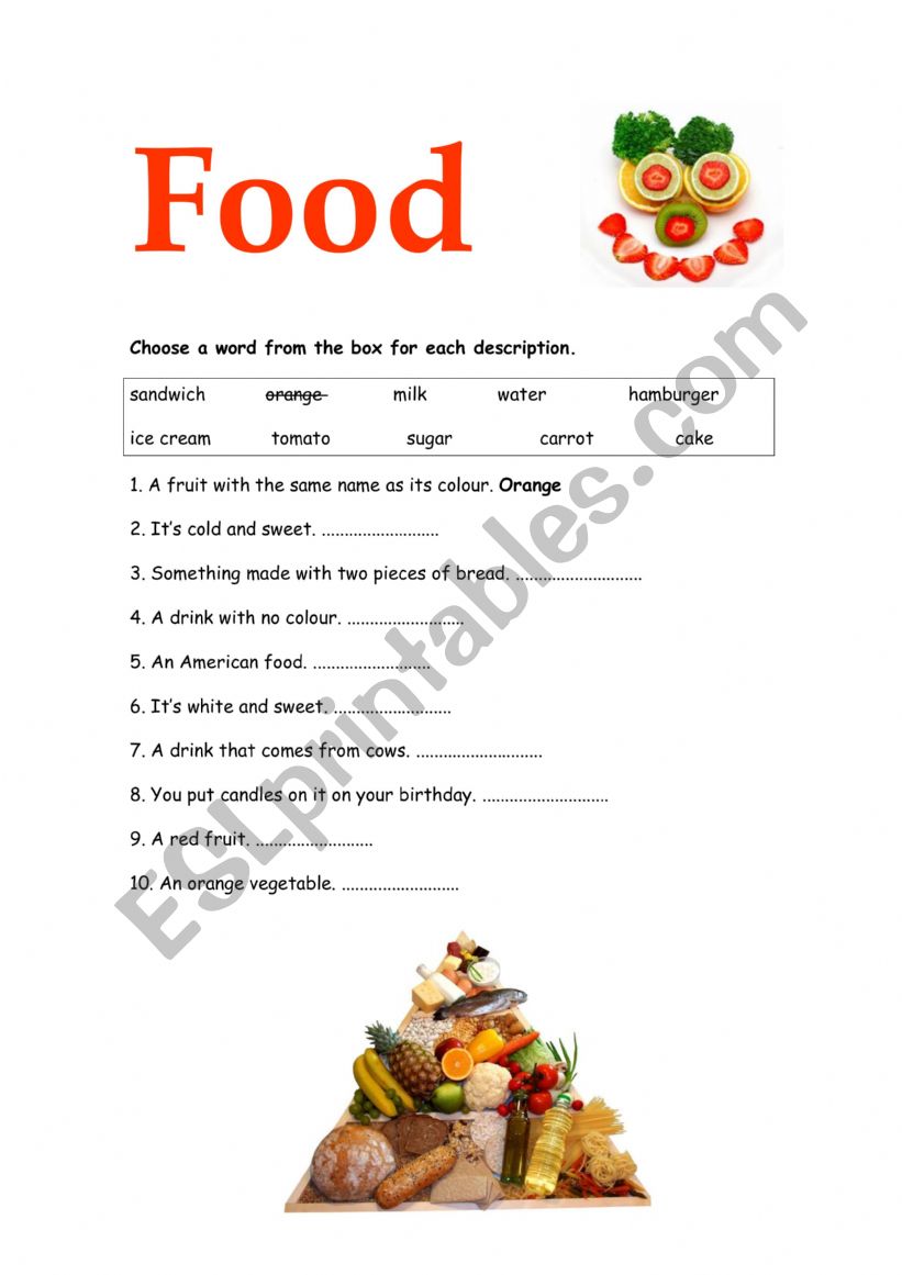 Food exercise worksheet