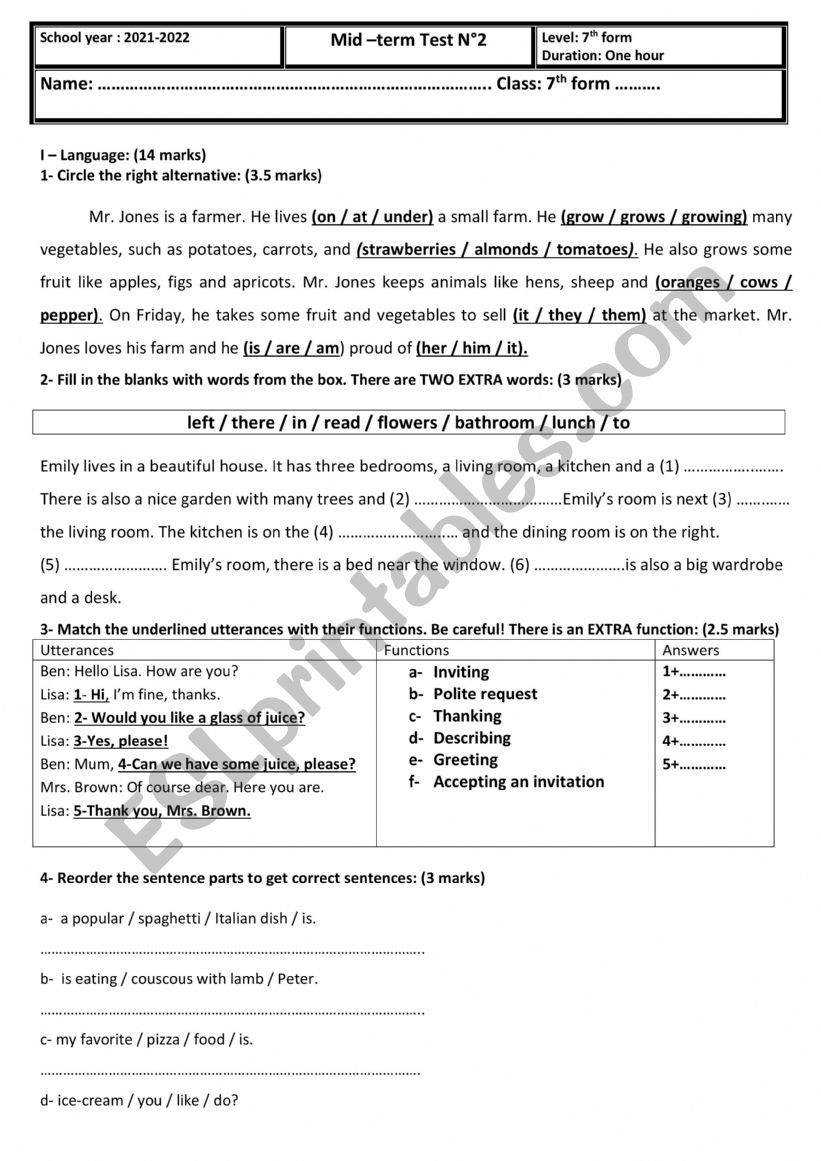 Mid-term test 2  worksheet