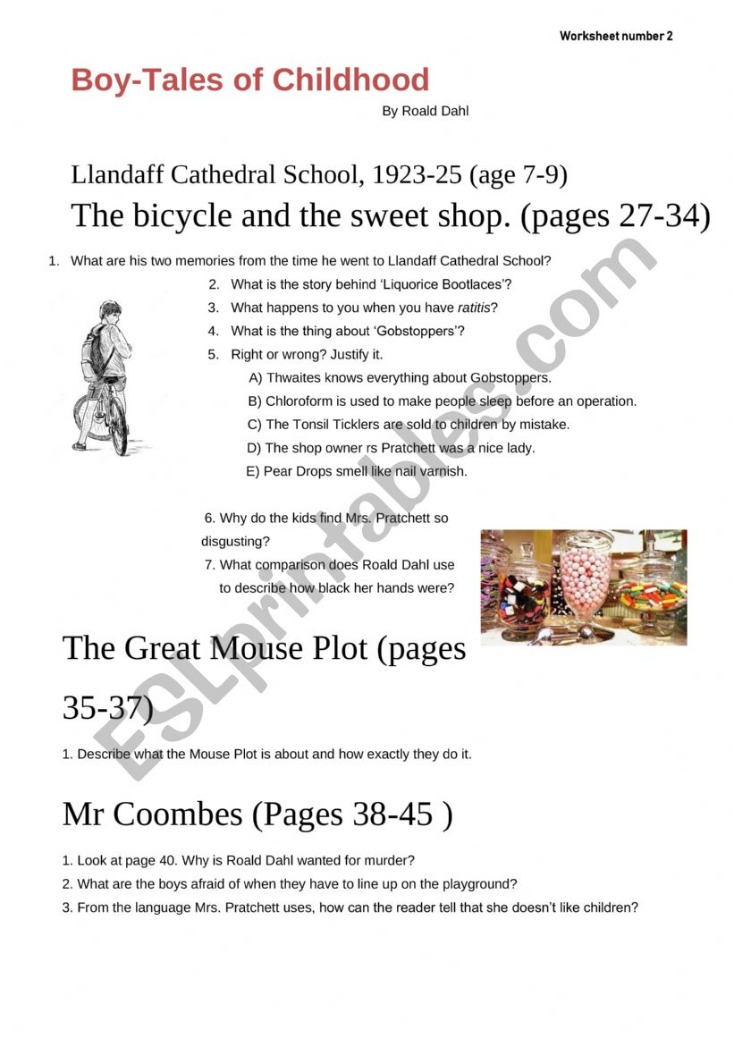 BOY ,TALES OF CHILDHOOD WORKSHEET 2 