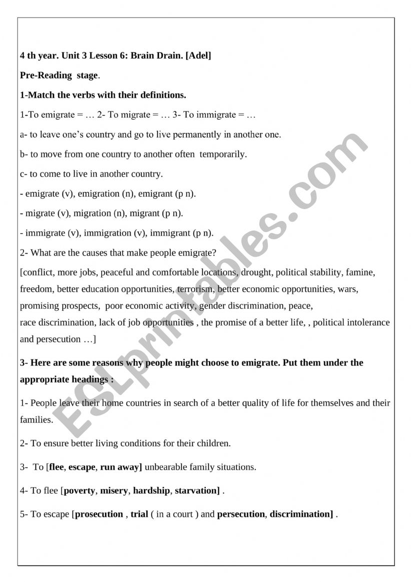 4th year Unit 3 Lesson 6 Brain Drain 