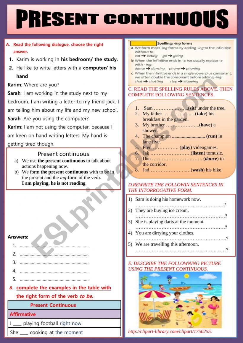 PRESENT CONTINUOUS  worksheet