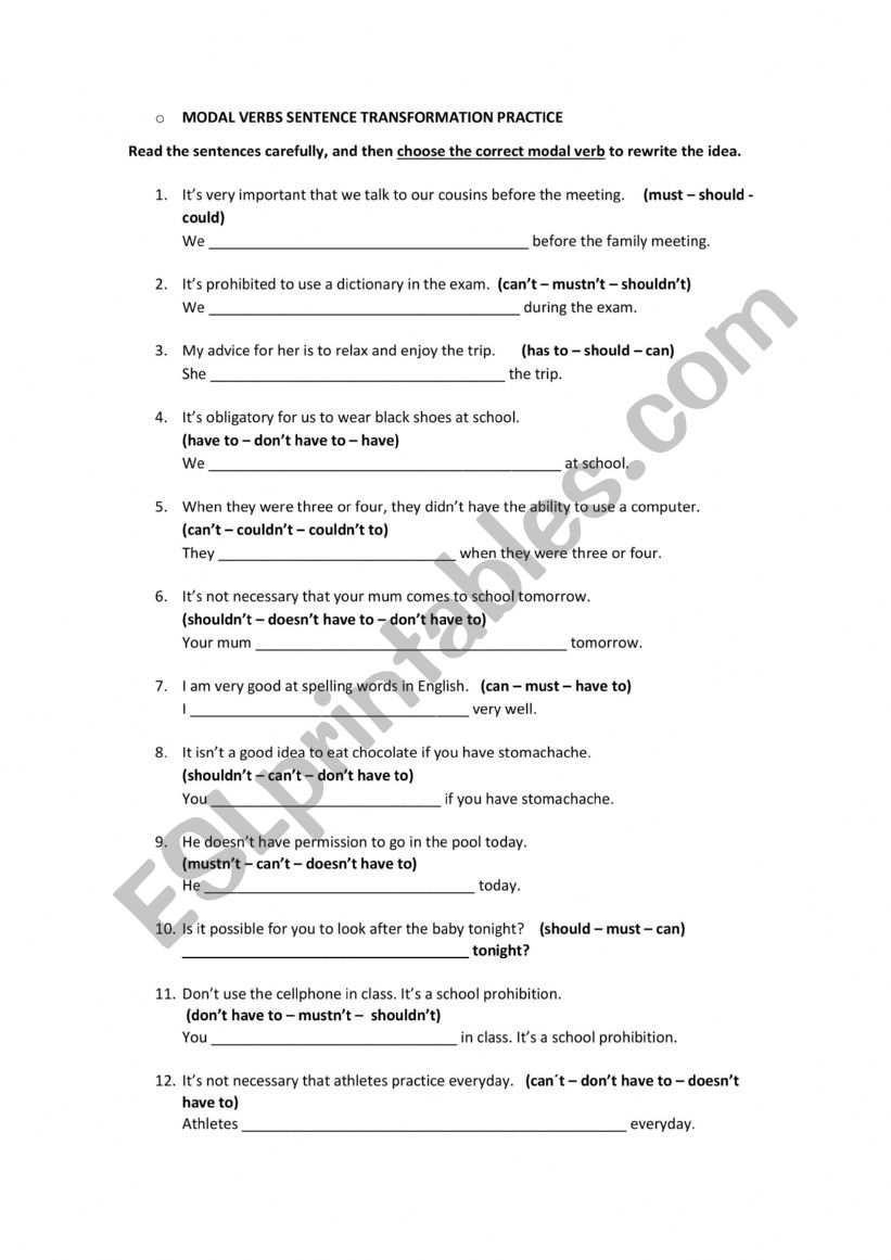 Modals Sentence Transformation