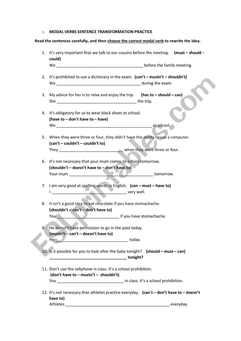 Modals Sentence Transformation