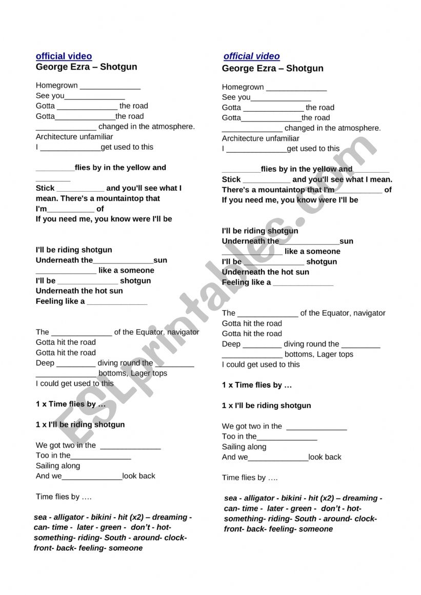George Ezra worksheet