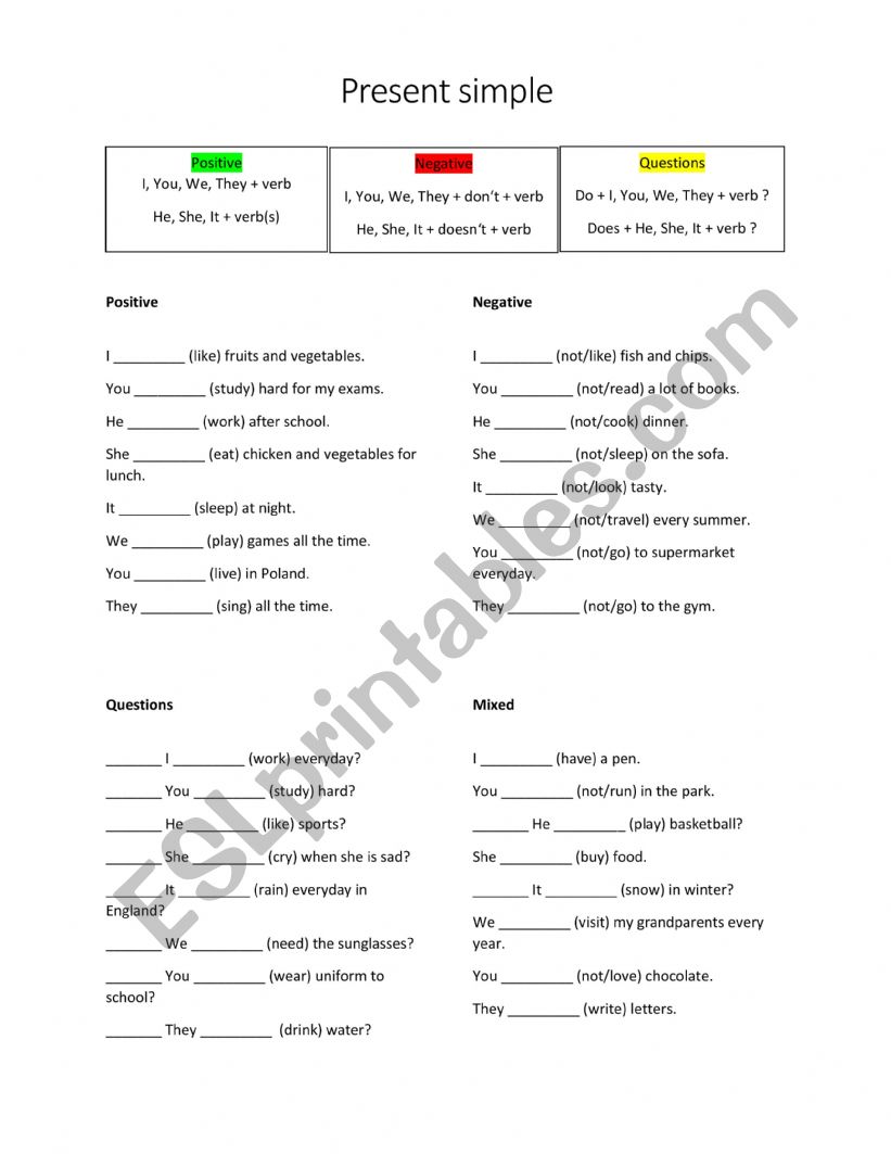 Present simple worksheet