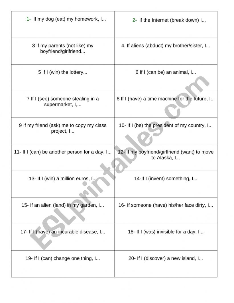 2nd conditional. JENGA worksheet