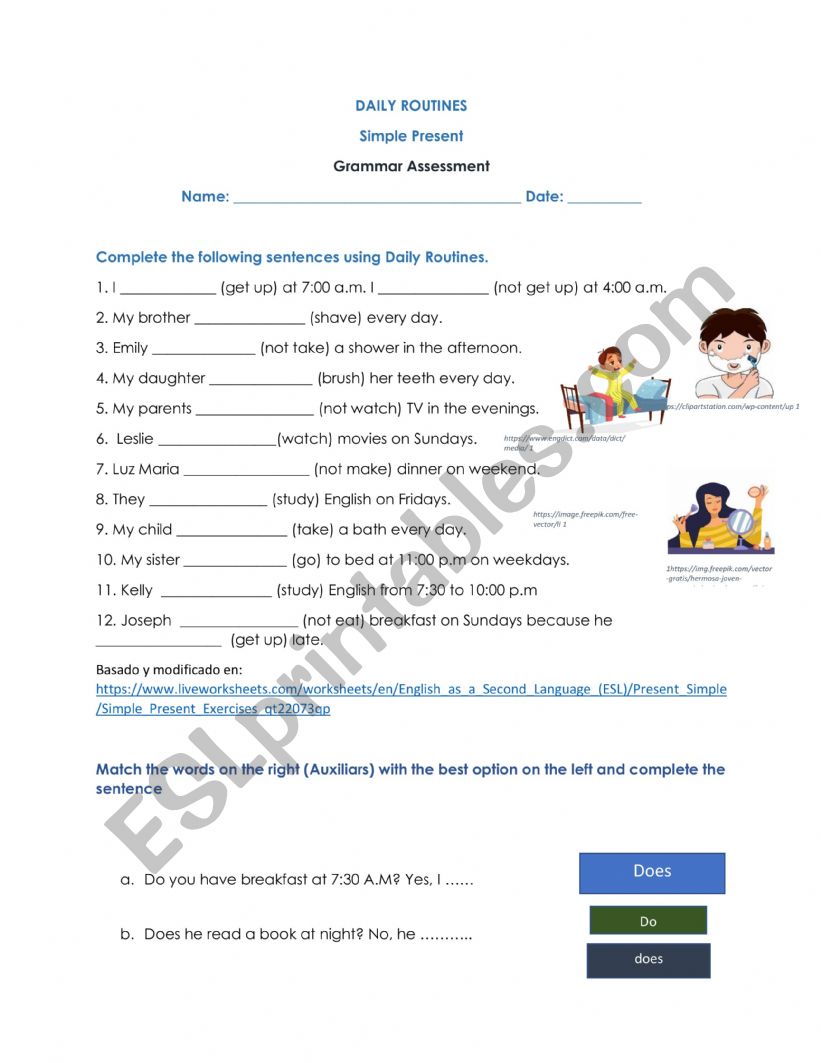 Daily Routines present simple worksheet