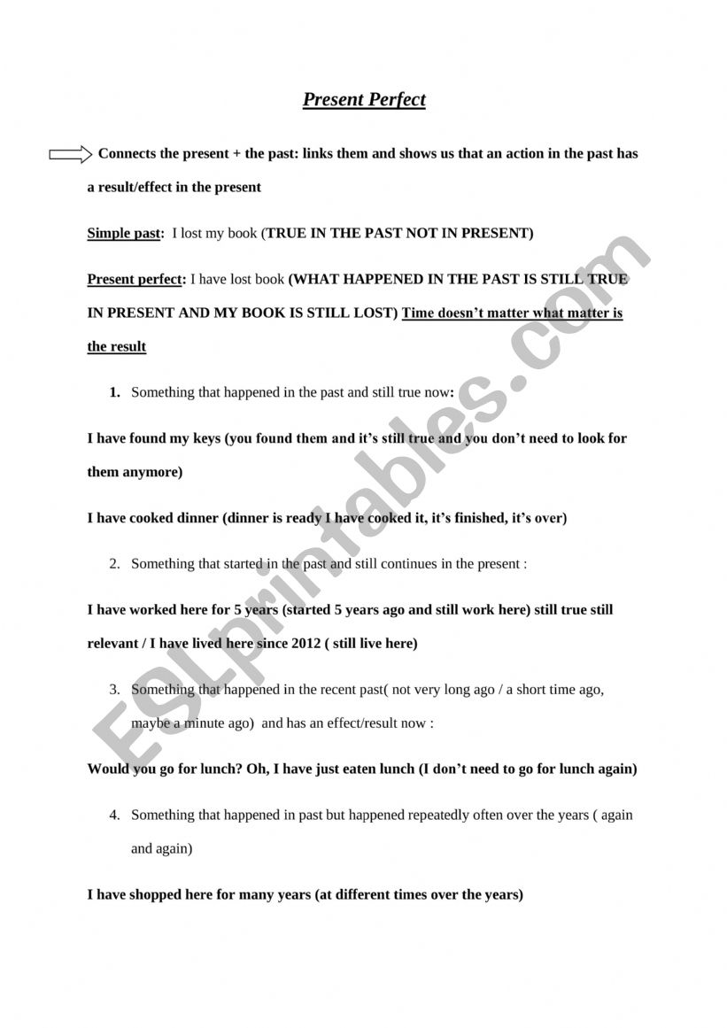 the present perfect tense worksheet