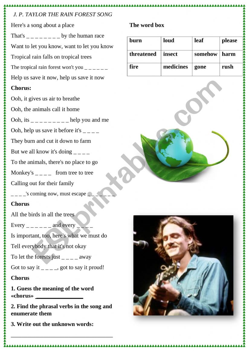 J. P. The Rainforests song worksheet