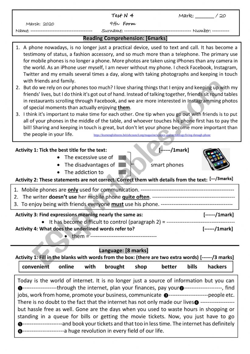 communication and services  worksheet