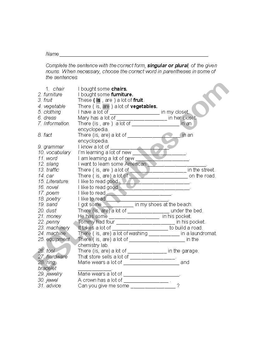 countable and uncountable nouns