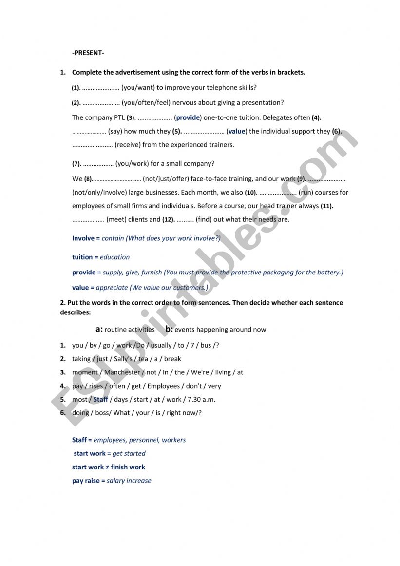 present tense worksheet