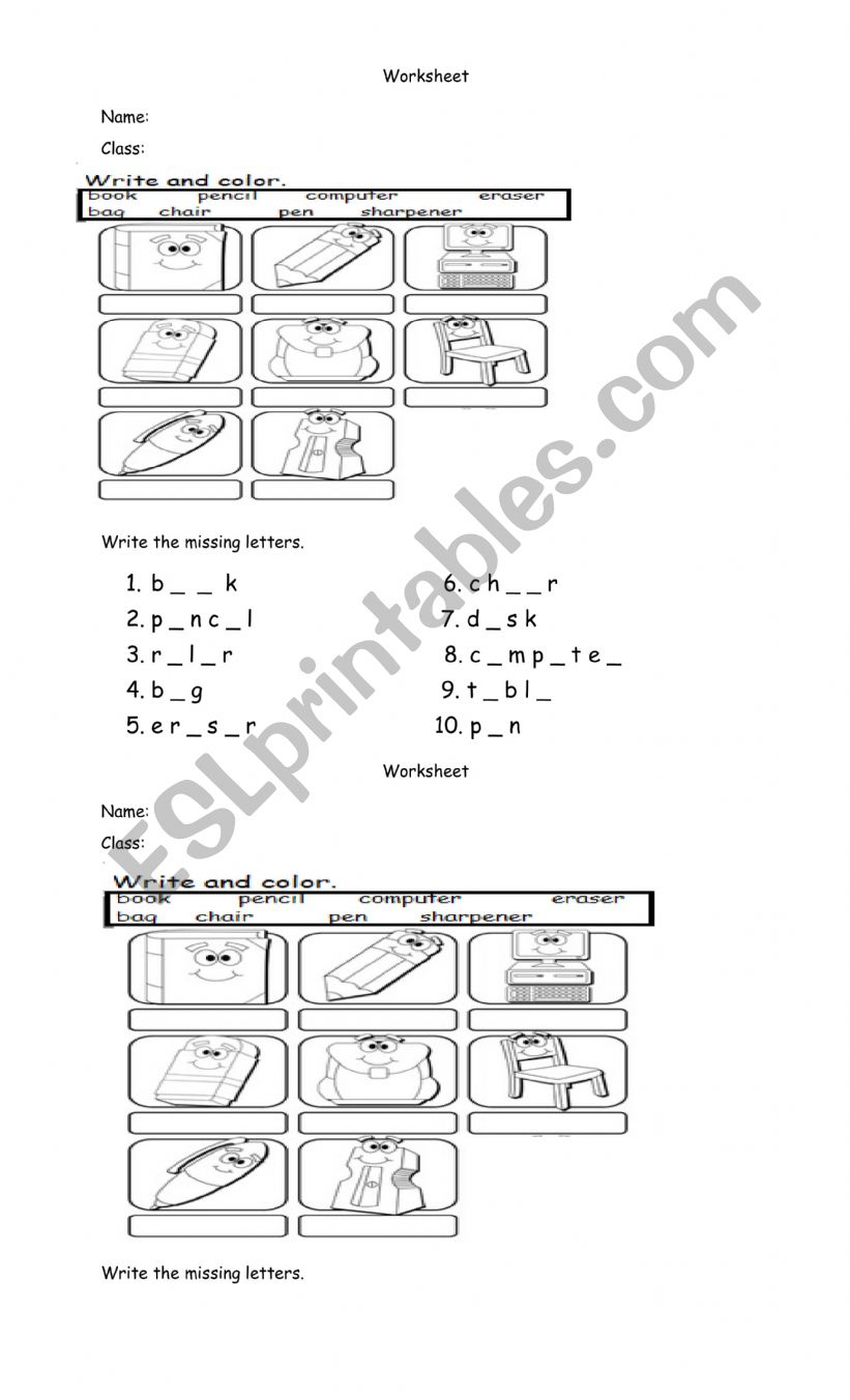 worksheet school supplies worksheet