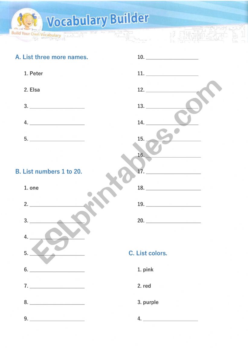 word list , my dictionary worksheet