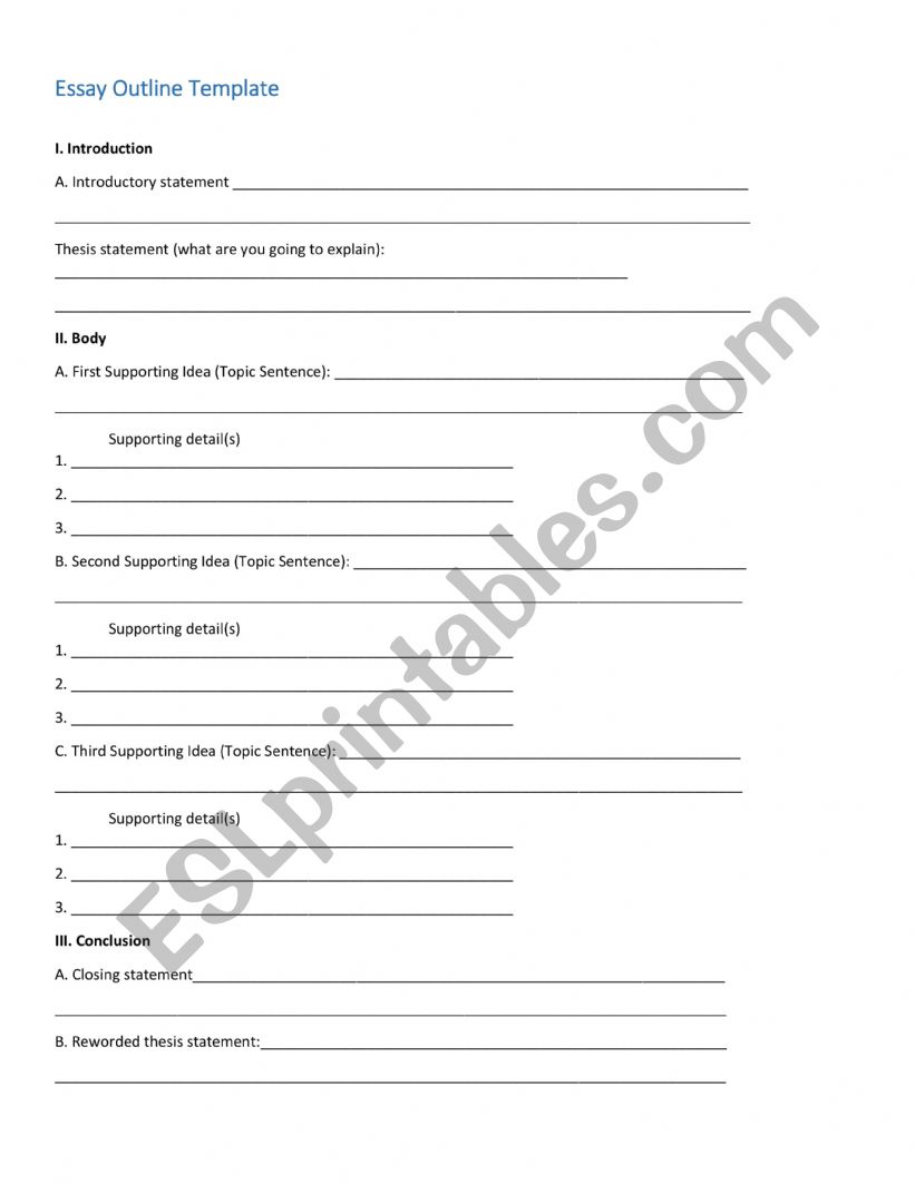How to write an Essay - Outline tempate