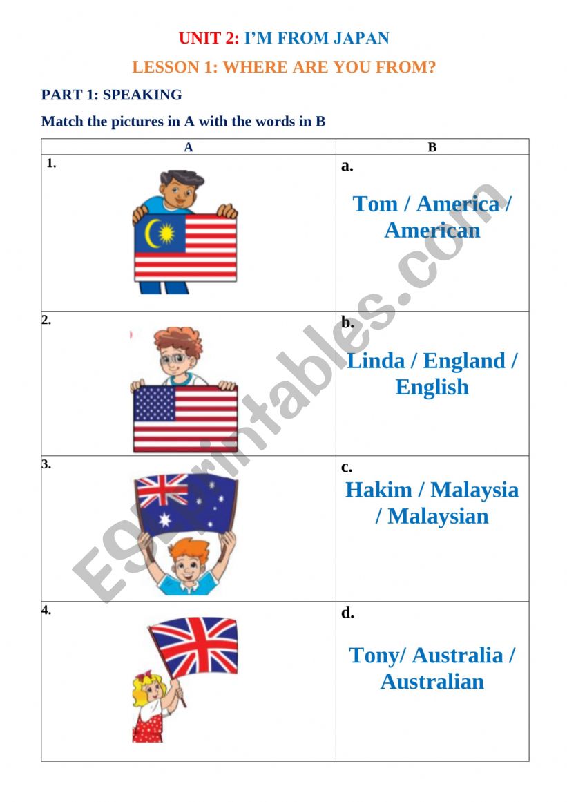 Where are you from? worksheet