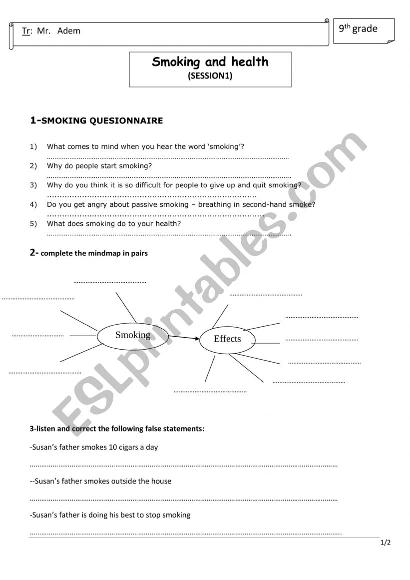 worksheet: Smoking and health (session1)