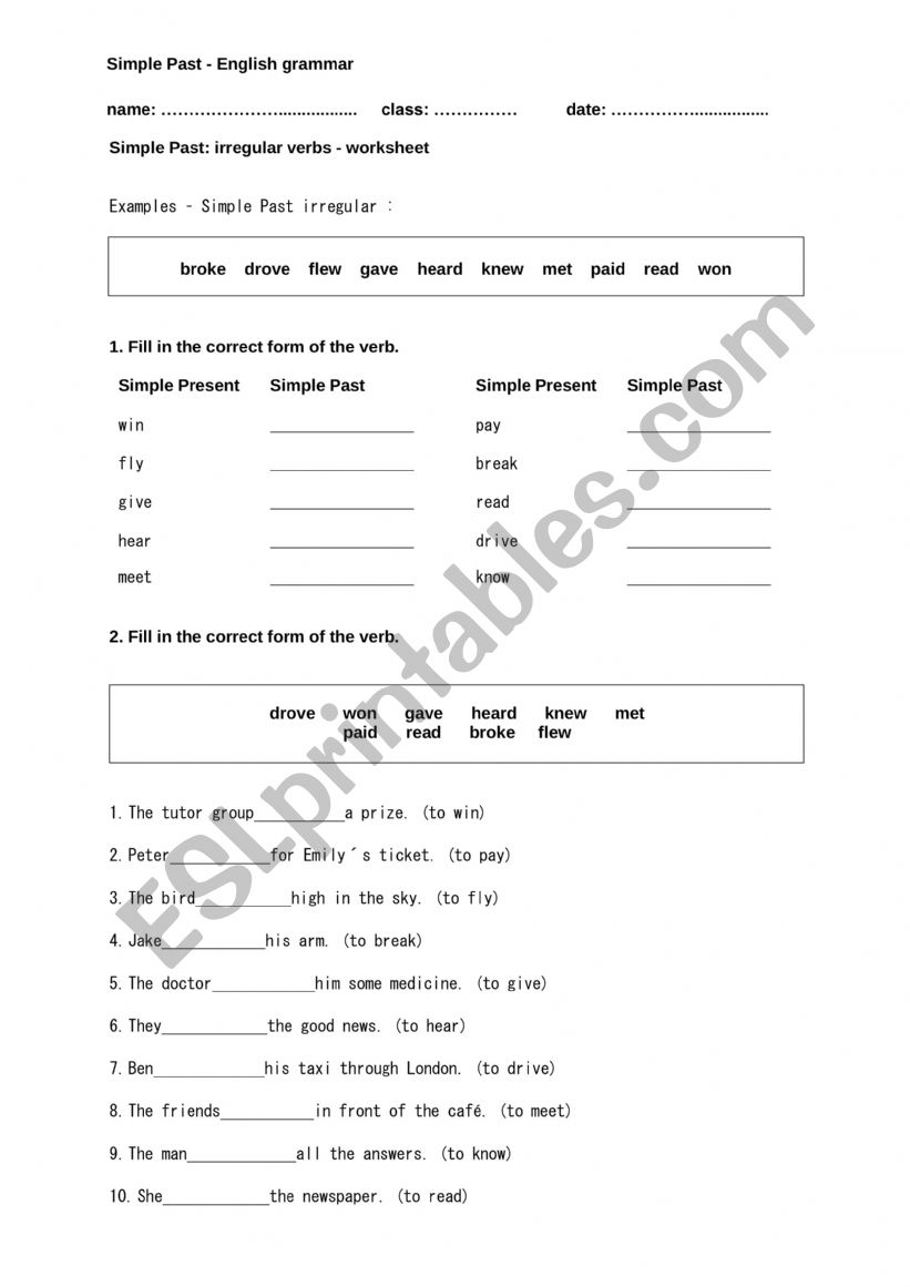 SIMPLE PAST worksheet