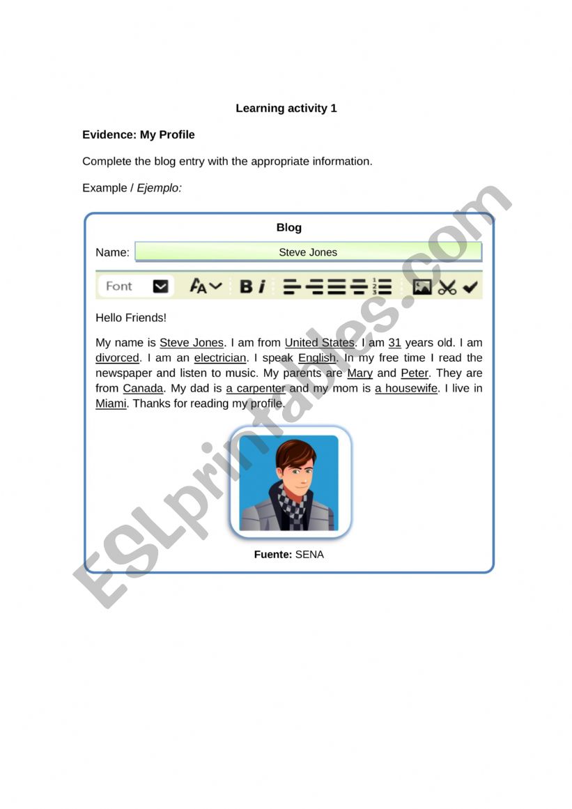 personal information worksheet