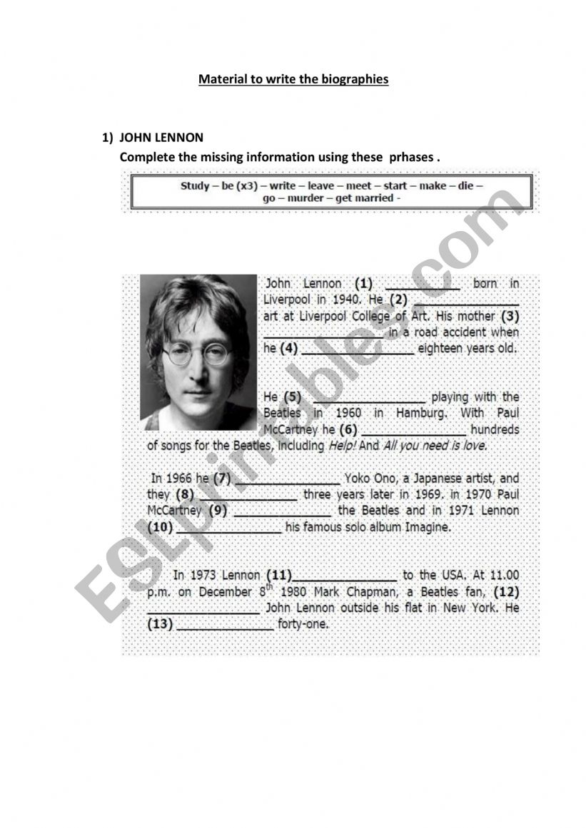 BIOGRAPHIES worksheet