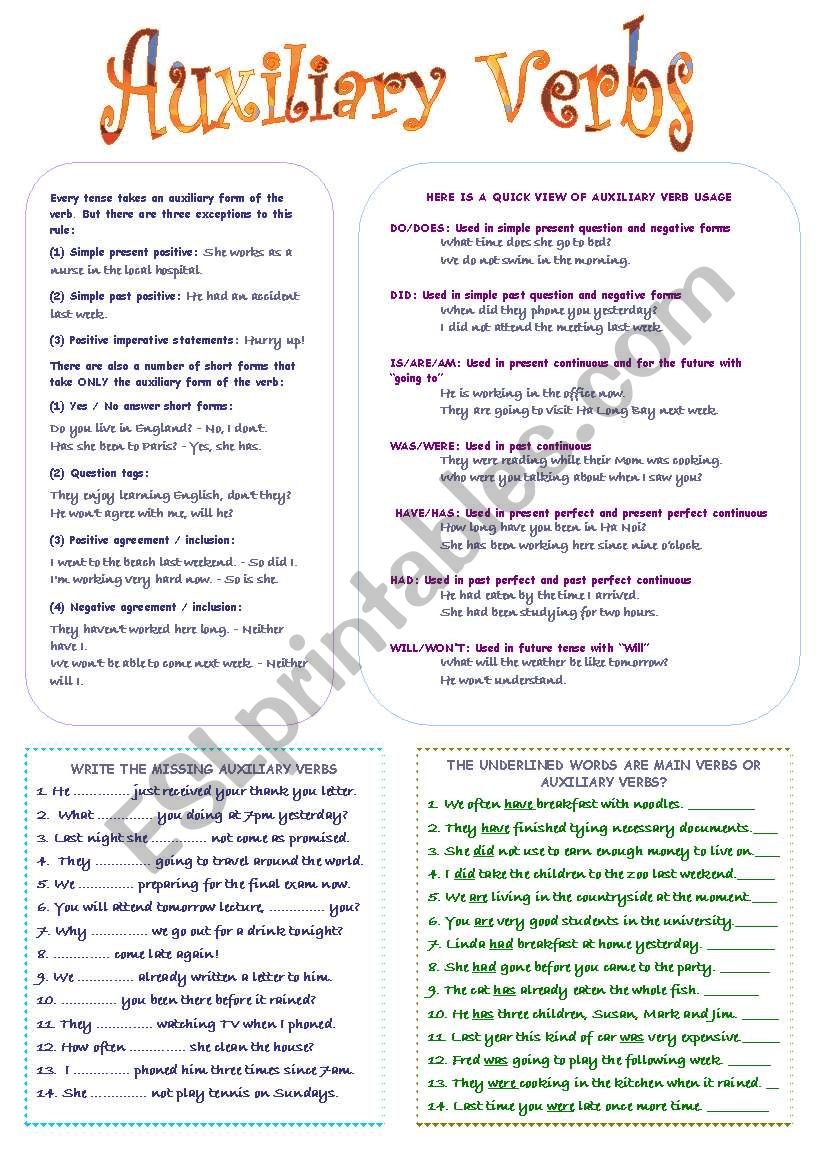 Auxiliary Verbs worksheet