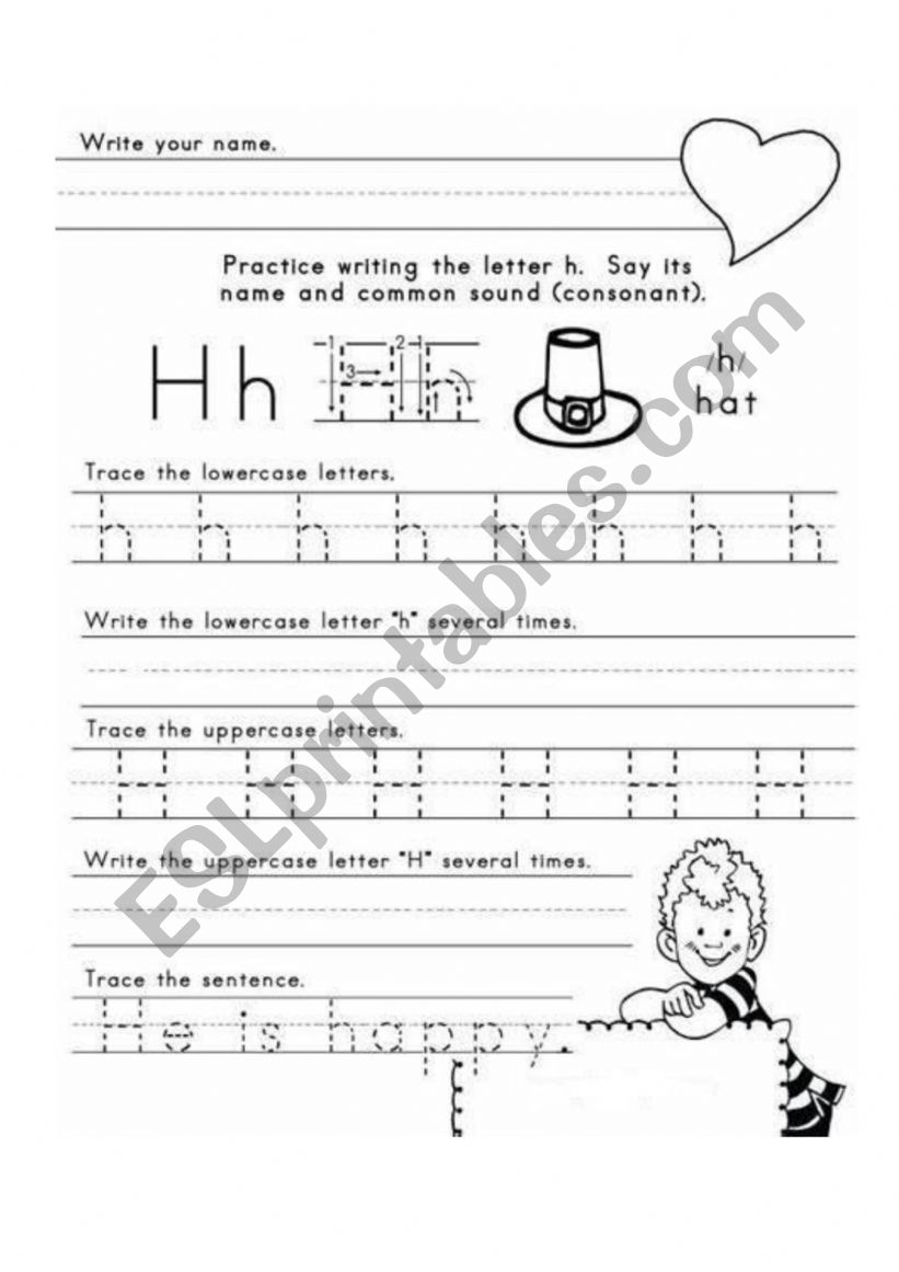 uppercase H and lowercase h worksheet