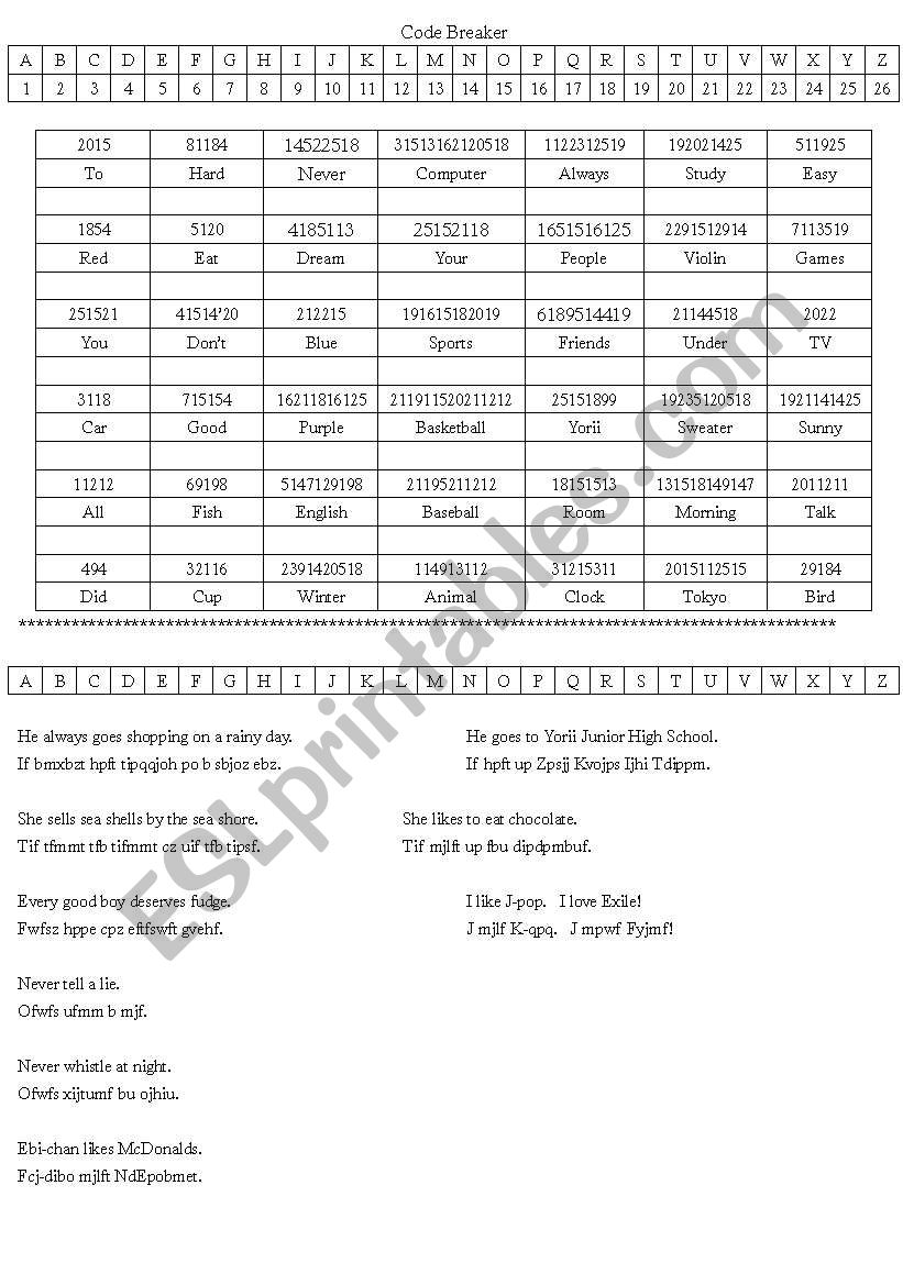 Code Breaker worksheet