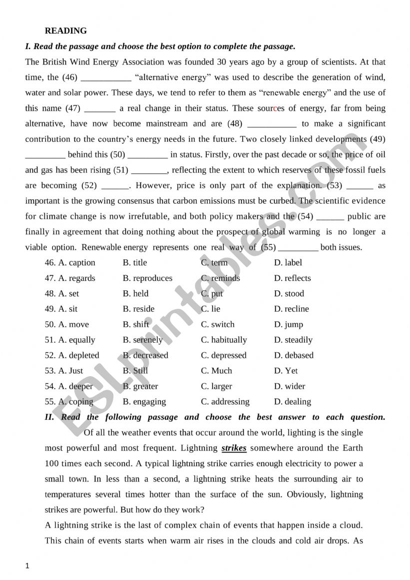 READING worksheet