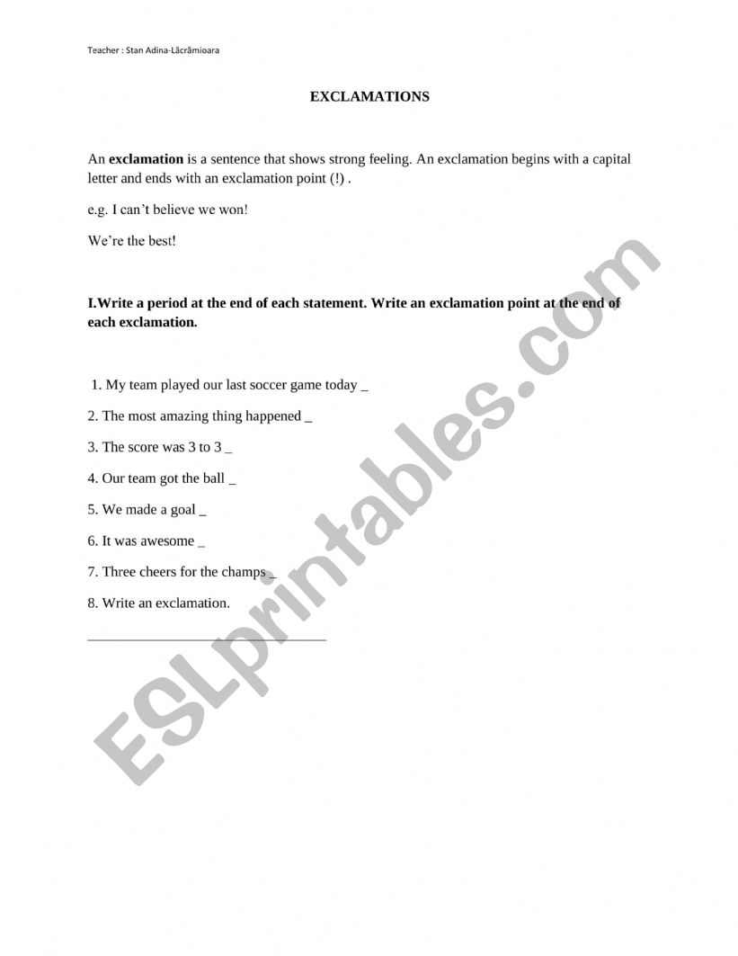 exclamation worksheet