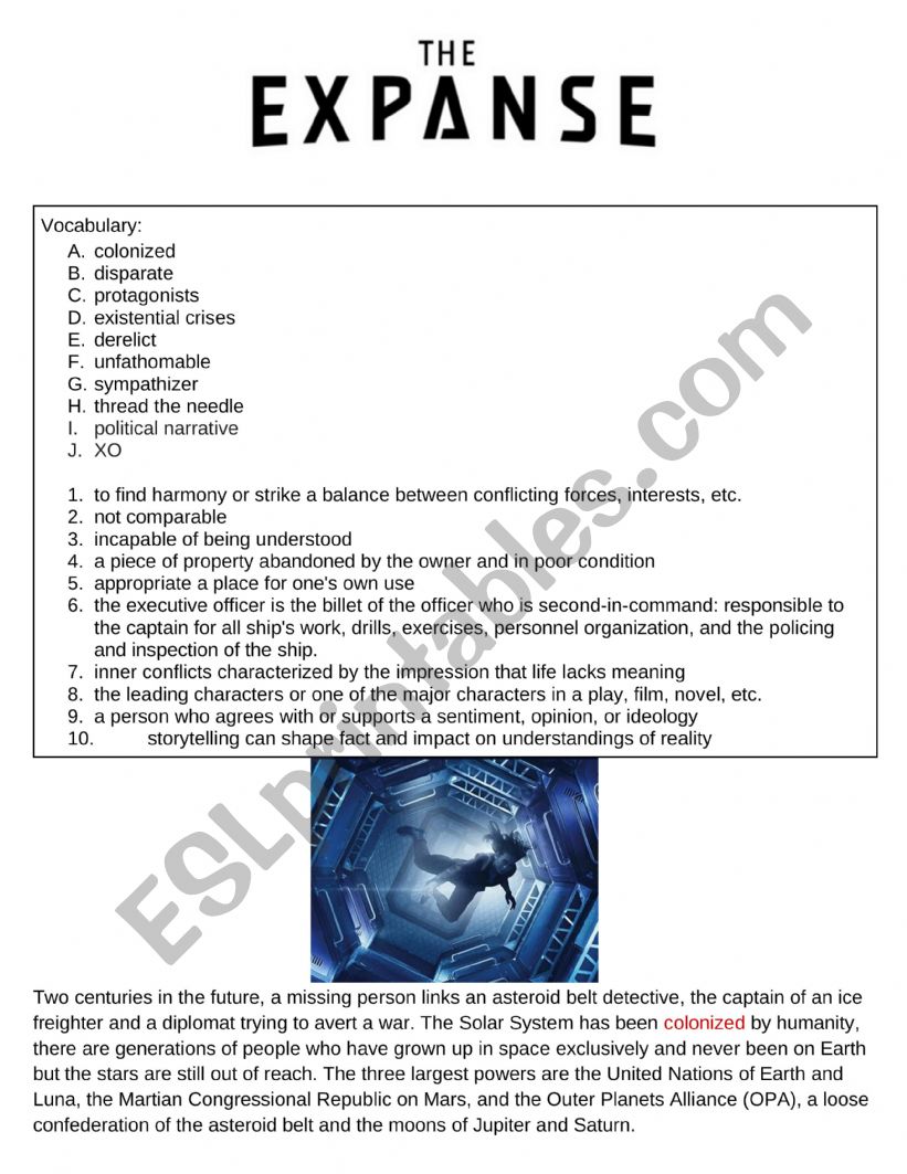 The Expanse TV series Sci Fi Classroom Listening & Reading Comprehension Worksheet