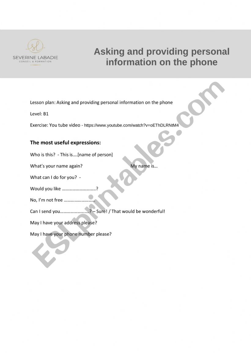 Asking and providing personal information on the phone