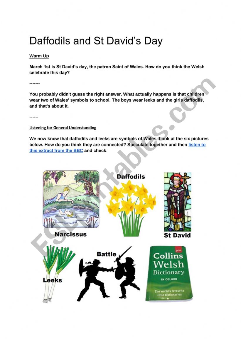Daffodils and St Davids Day worksheet